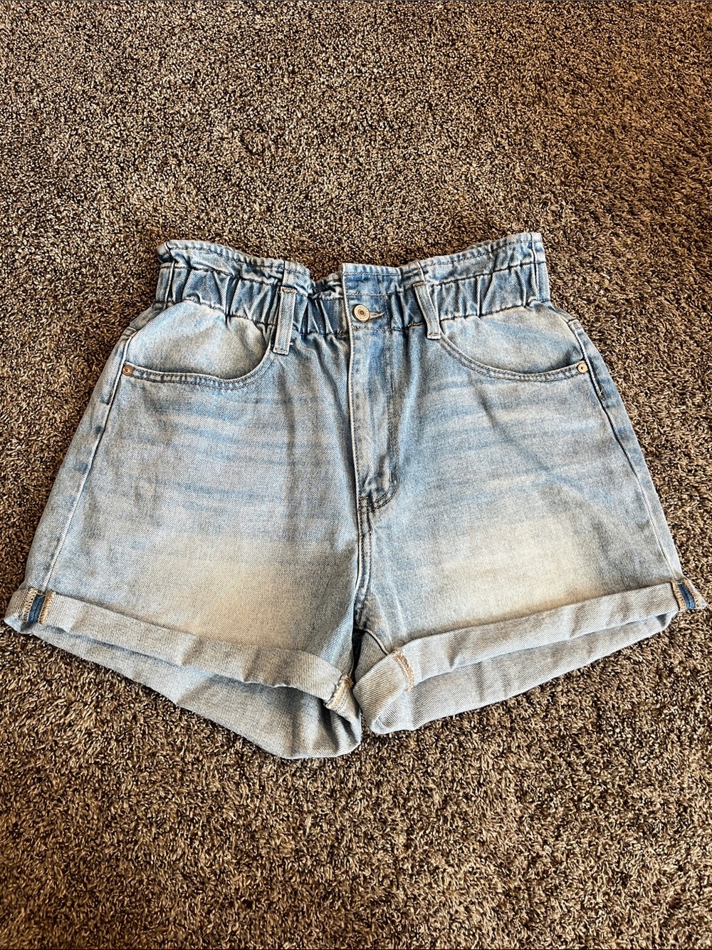 Kan-Can women’s High-Waist paper bag Light Blue Denim Shorts